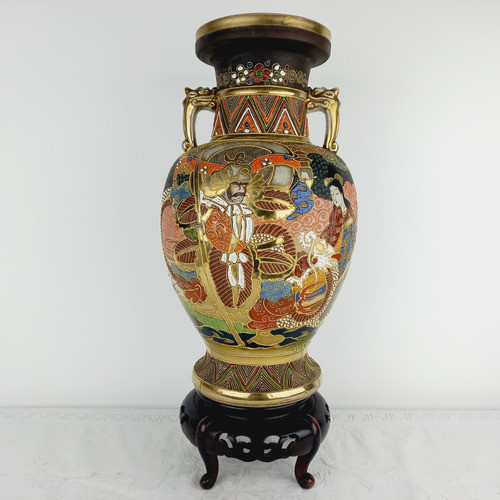 Singular Florero Jarron Satsuma Antiguo Con Dragones Miralo 0