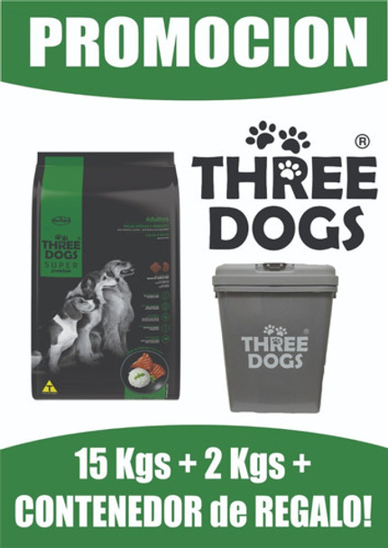 Three Dogs Premium Adulto 15+2 Kg + Contenedor 0 Three Dogs Premium Adulto 15+2 Kg + Contenedor 0