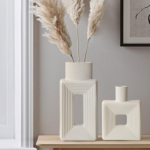 Juego De Jarrón De Cerámica Blanca De 2square Vase Rustic Ho 0