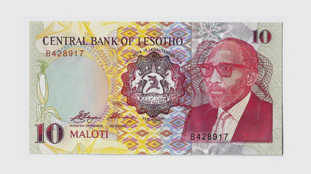 Fk Billete Lesotho 10 Maloti 1990 P 11a Sin Circular Unico. 0