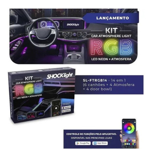 Fita Led P/ Painel Rgb Colorida 14x1 De Carro Neon Bluetooth 0
