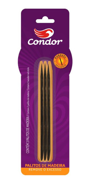 Palito Madeira Para Unhas Condor 3 Unidades 0