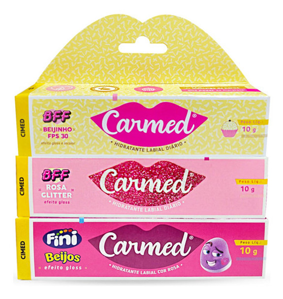 Kit 03 Carmed 10g - Beijos - Bff Beijinho - Bff Rosa Glitter 0