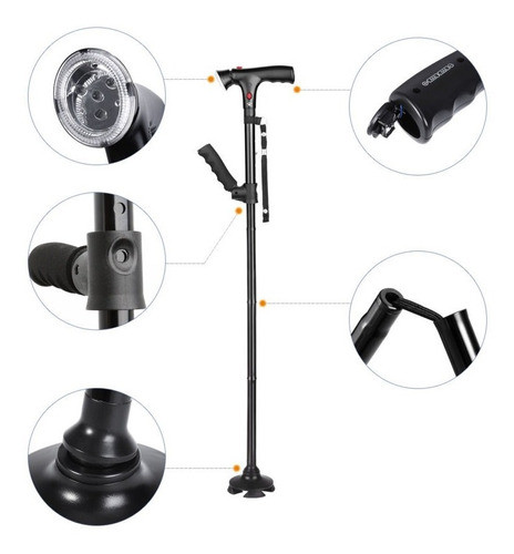 Bastón Mágico Plegable Led Seguridad Bastón 4 Cabeza Pivotan 0
