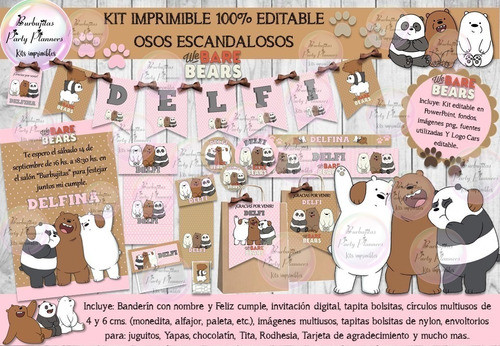 Kit Imprimible Candy Osos Escandalosos Rosa Editable 100% 0