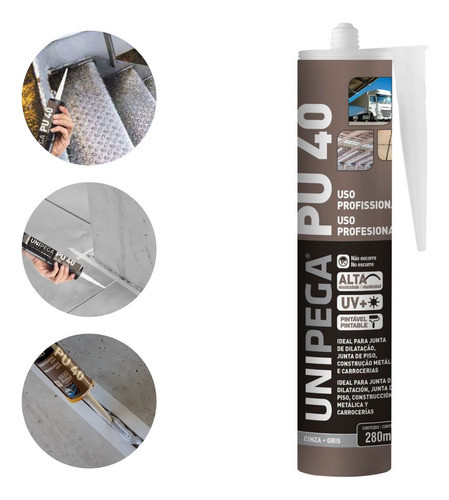 Sellador Pu 40 Uso Profesional Unipega  280 Ml Gris 0