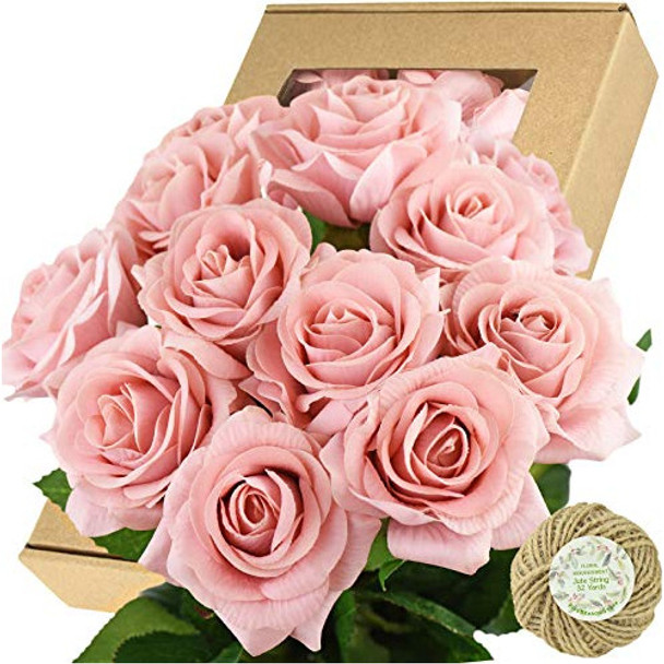 Rosas Artificiales Realistas Seda 12u C Tallo Rosa Blush 0