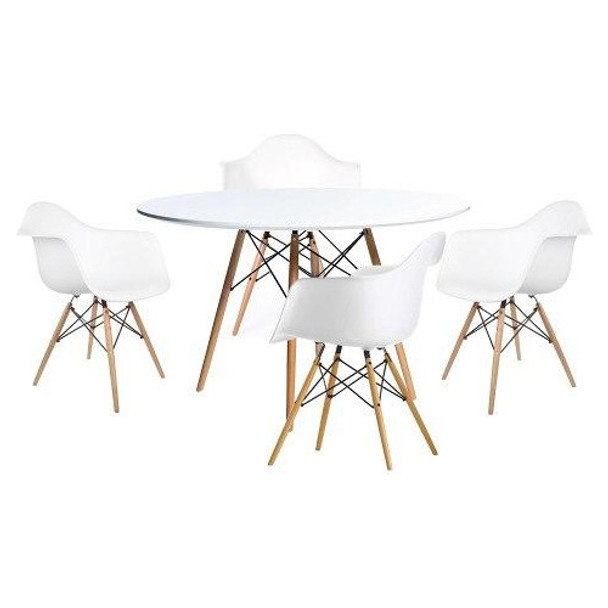 Juego Comedor Eames Mesa Redonda 120cm + 4 Sillas Apoyabrazo 0