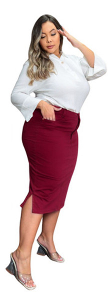 Saia Evangélica Plus Size Midi Basica Com Elastano 46 Ao 60 0