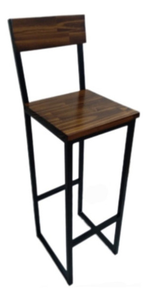 Banqueta Taburete C/respaldo Hierro Madera Estilo Industrial 0