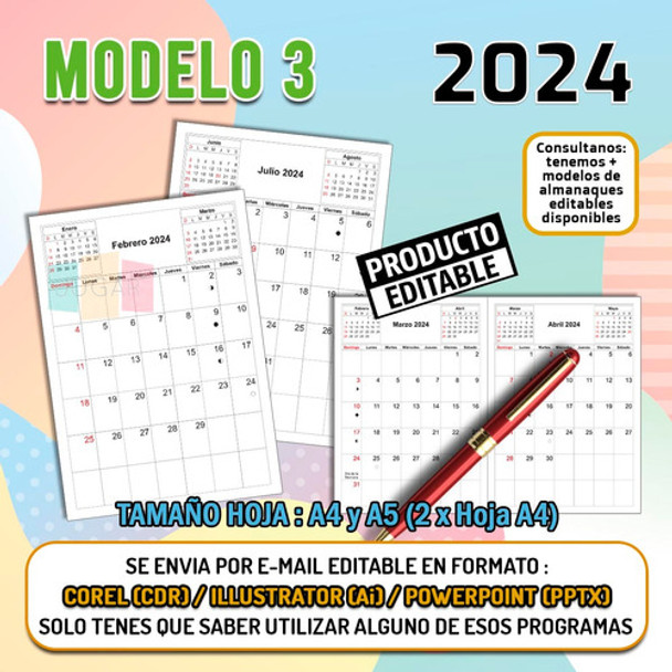 Kit Imprimible Plantilla Almanaque Modelo 3 Editable Vector 0