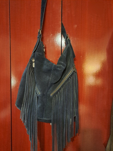 Cartera Gamuza Azul C/ Flecos Prüne Excelente Estado! 0