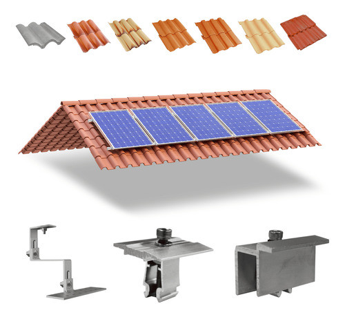 Kit Estrutura Suporte 05 Placas Painel Solar Telha Colonial 0