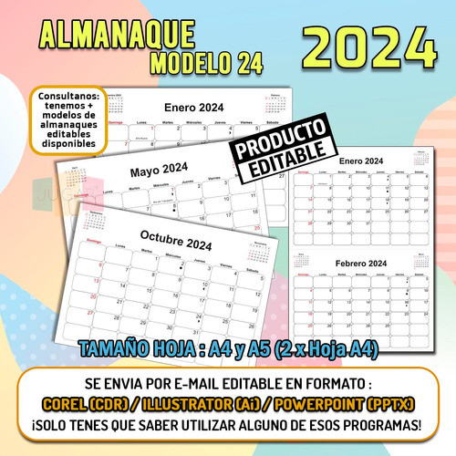 Kit Imprimible Plantilla Almanaque Modelo 24 Editable Vector 0