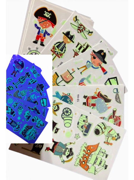 5 Planchas Tatuaje Infantil Neón Y Brilla En La Oscuridad 0