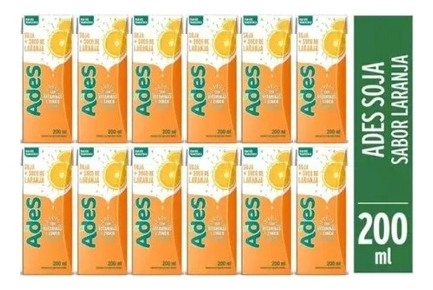 Kit C/12 Unidades Bebida De Soja Ades Laranja 200ml 0