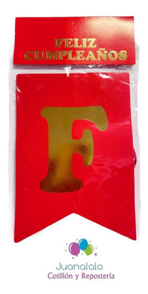 Banderin Rojo Letras Doradas Feliz Cumpleaños Cotillon Deco 0