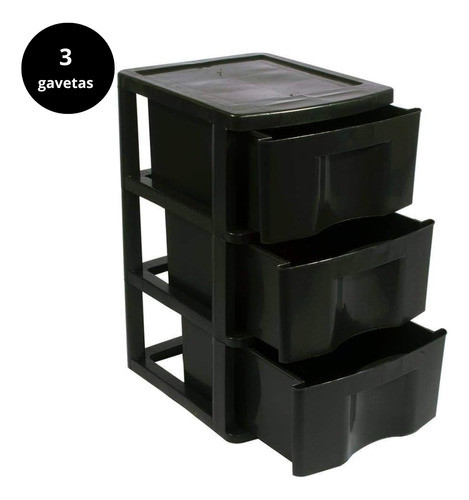 Gaveteiro Organizador Plástico Com 3 Gavetas Grandes Preto 0