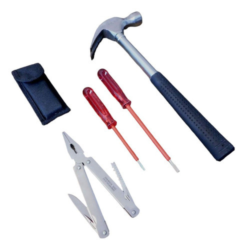 Martillo Uña + Pinza Multiuso + 2 Destornilladores 0