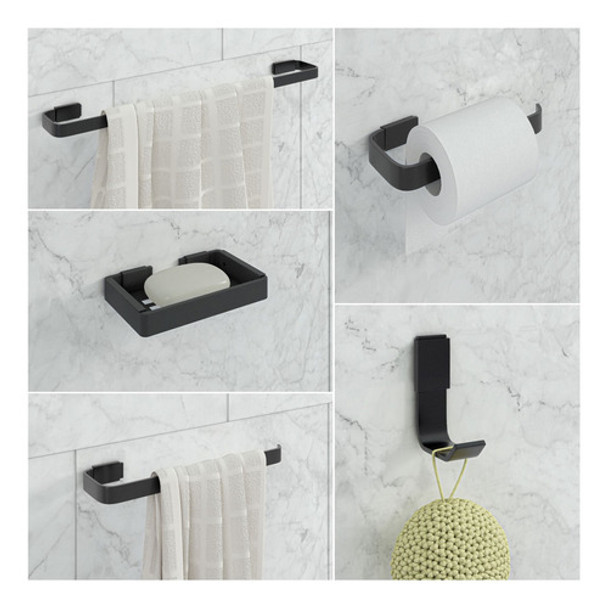 Kit De Acessórios Para Banheiro 5 Peças Stander Preto 0