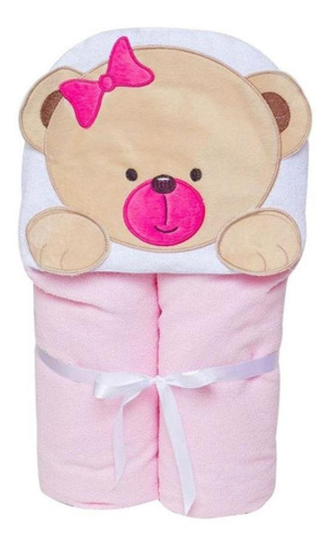 Toalha De Banho Felpuda Ursinho Rosa Com Capuz - Papi 0