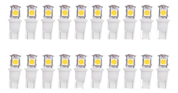 20 Bulbos X Blanco T10 Cuña 5 Smd 5050 Led Luz Cálida W5w 28 0