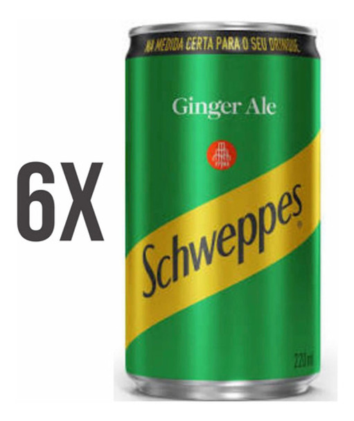 Kit 6  Schweppes Ginger Ale 220ml Lata Bebida Refrigerante 0