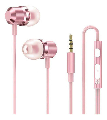 Auriculares De Oro Rosa Con Cable En La Oreja, Auriculares E 0