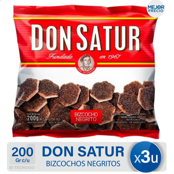 Galletitas Bizcocho Don Satur Negrito Dulce - Pack X3 Unid 0 Galletitas Bizcocho Don Satur Negrito Dulce - Pack X3 Unid 0
