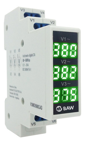 Voltímetro Digital Trifásico 1 Mód/3 Lecturas Verde Baw 0