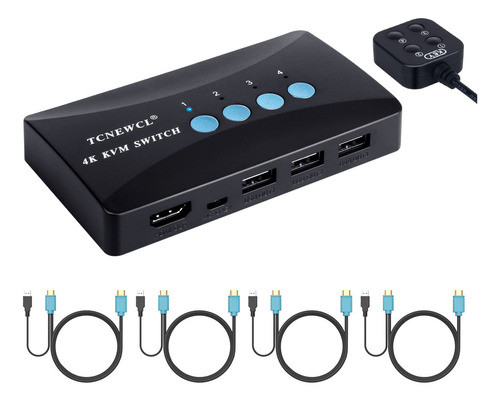 Interruptor Kvm, Conmutador Hdmi Usb 4kx2k 30hz Para 4 Compu 0
