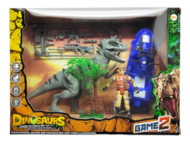 Set De Dinosaurio Muñeco Con Vehículo Y Accesorios 0