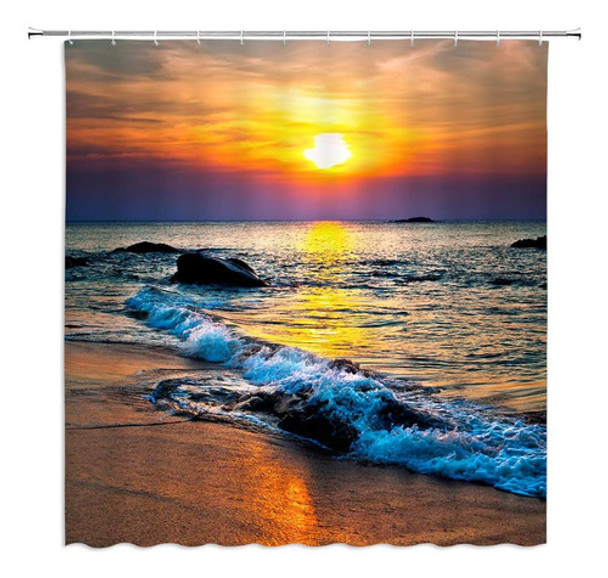Znlsu Ocean Beach Sunset Shower Curtain Mar Seaside Olas Tro 0