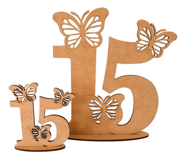 40 Souvenir 10cm Y 1 Central 20cm Número 15 C/ Mariposas Mdf 0