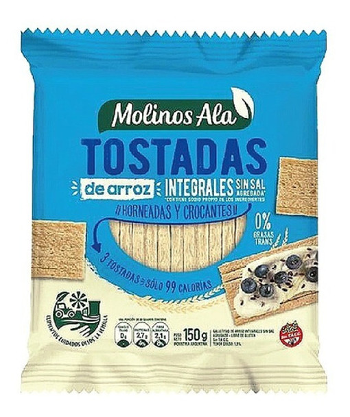 Tostadas De Arroz Integral Sin Sal Molinos Ala - 12 Unidades 0