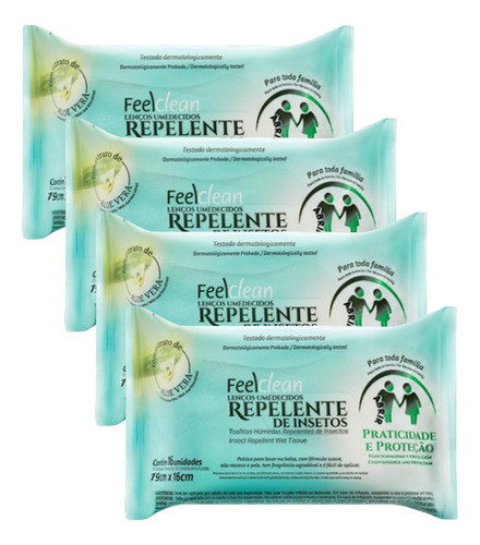 Kit 4 Pct. Lenços Umedecidos Repelente Insetos 16 Unid. Cada 0