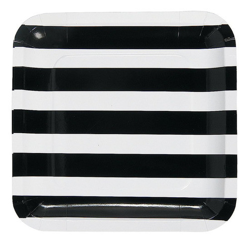 Fun Express - Platos De Cena A Rayas Blancas Y Negras 25pc P 0