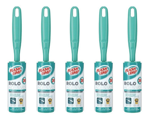 Kit 5 Rolo Adesivo Tira Pelos Roupa 30 Folhas - Flash Limp 0