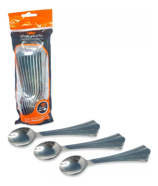 Colher De Sopa Refeição Descartável Luxo Premium 80un Prata 0