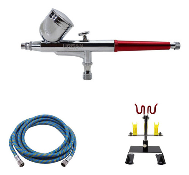 Kit Aerógrafo De Dupla Ação 0.3mm Suporte E Mangueira 0