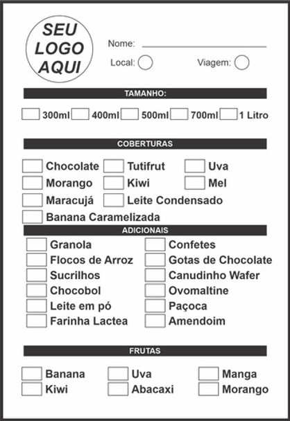 Comanda Ficha Açai Personalizada 14 Talões 10x15cm 0