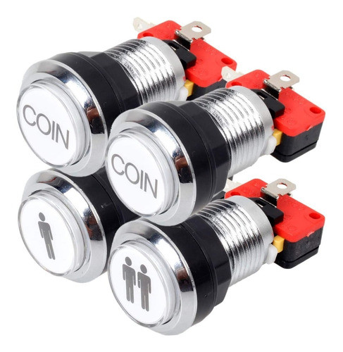 Kit Arcade Boton Pulsador Led 30mm Microswitch 2coin+1p+2p 0