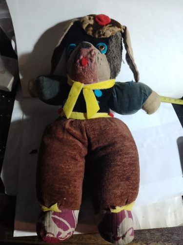 Muñeco Antiguo Oso Osito Perro Perrito Ojitos Vidrio Tela 0