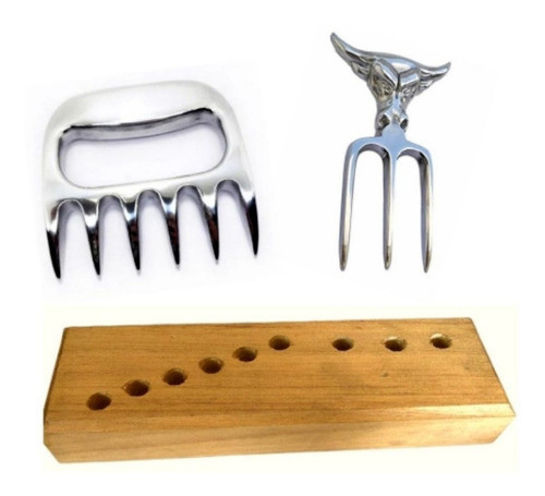 Kit Churrasqueiro Garfo Tridente + Garra De Urso Alumínio 0