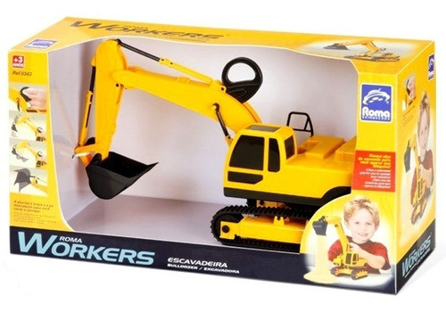 Brinquedo Escavadeira Roma Workers Trator Basculante Menino 0