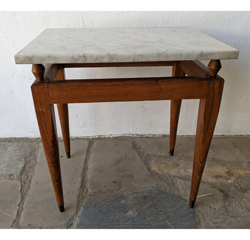 Mesa Auxiliar De Sala Antigua, Tipo Americana Tapa De Mármol 0