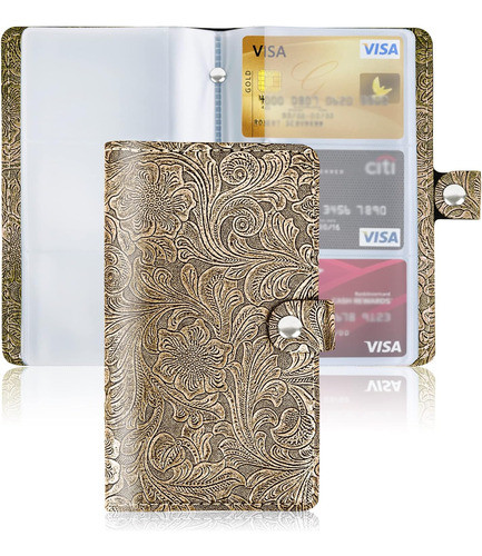 Organizador De Tarjetas Cuero Pu Para 192 Tarjetas. Dorado 0