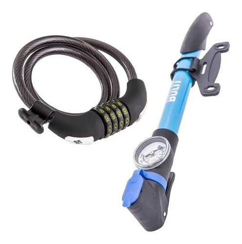 Combo Inflador + Cable Acero Candado Combinacion Bulit 0