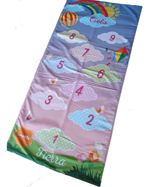 Lona Infantil Tela Microfibra Modelo Rayuela Y Nubes 0