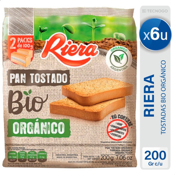 Tostadas Riera Bio Organico Pan Tostado - Pack X6 Unidades 0